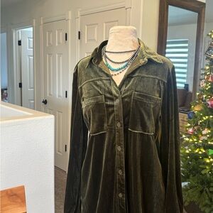 Umgee Olive Velvet Long Sleeve Dress